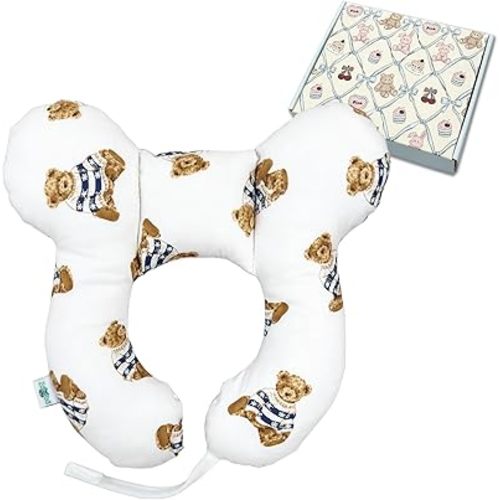 Baby Neck Pillow, U-Shape Pillow for Car Seat, Stroller and Pushchair, Lightweight Baby Travel Accessory (Little Bear)