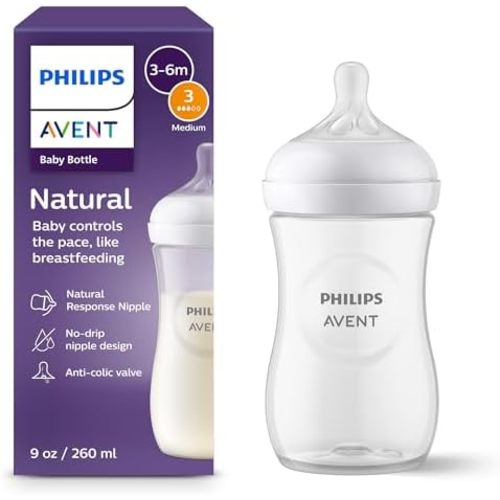 Philips Avent Natural Baby Bottles, Medium Flow, 9 oz, BPA-Free, 1-Pack