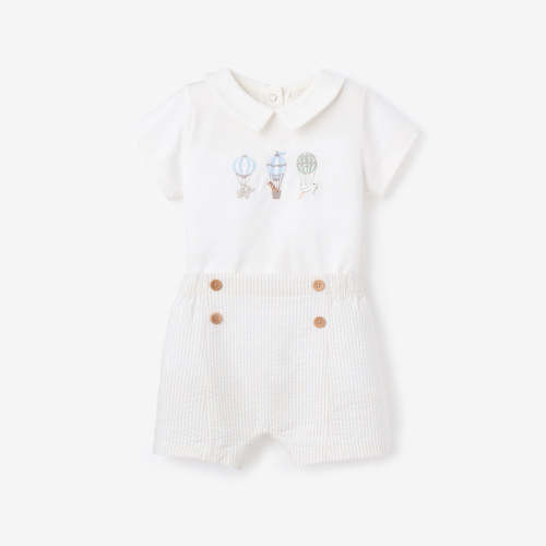 Up & Away Embroidered Bodysuit & Seersucker Short Set GRAY / 6-9M