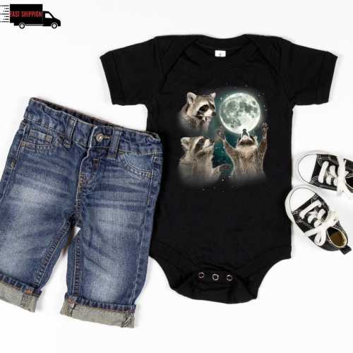 Raccoon Moon Baby Onesie® - Vintage Raccoon Baby Clothes - Funny Meme Baby Bodysuit - Cute Raccoon Natural Baby Onesie®