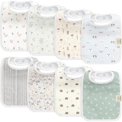KeaBabies 8-Pack Organic Baby Bibs for Boys, Girls - Super Absorbent Cotton Drool Bibs for Baby Girl & Boy, Teething Toddler, Drooling Newborn, Ultra Soft & Machine Washable (Prairie)