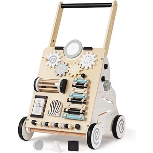 Wooden Baby Walker, Adjustable Speed Toddler Push Walker Activity Center Toy with Shape Sorter Gift for Boy Girl 1 2 3 Year Old, Push Toys for Babies Learning to Walk, Infant Walker for 6-12-18