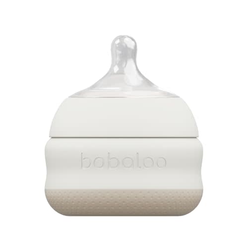 Babaloo Baby-Led Silicone Baby Bottle, Airless, Anti-Colic, 360° Gravity-Free Feeding, Reduces Gas & Spit-Up, 100% Platinum Food-Grade Silicone, 5oz, 1 Pack - Creme
