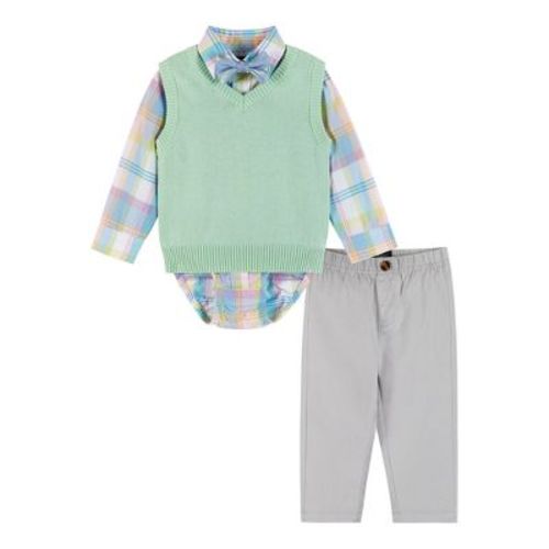 Andy & Evan Infant Light Green Plaid Sweater Vest Set, Size 3-6 Months.