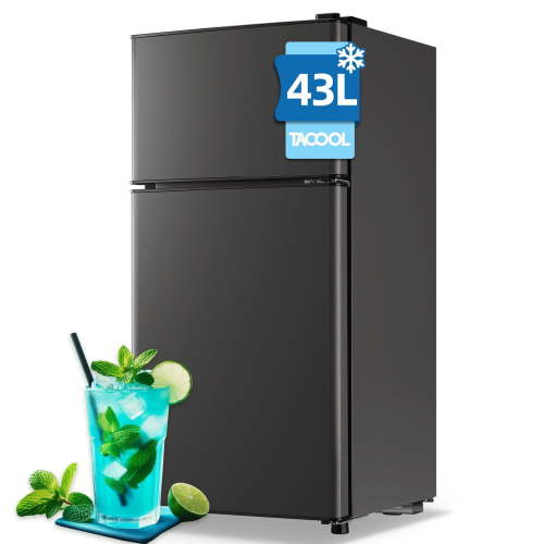 TACOOL Mini Refrigerator with Top Freezer 43 Liter Dual Door Small Refrigerator with 7-Level Adjustable Thermostat for Office, Grey