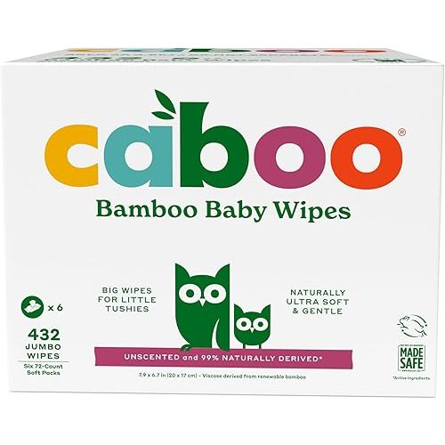 Caboo Baby Wipes, Made with Bamboo Viscose, Certified Made Safe Ingredients, Unscented Baby Wipes Good for Sensitive Skin, 72 Wipes Per Travel Pack, Total of 432 Wet Wipes