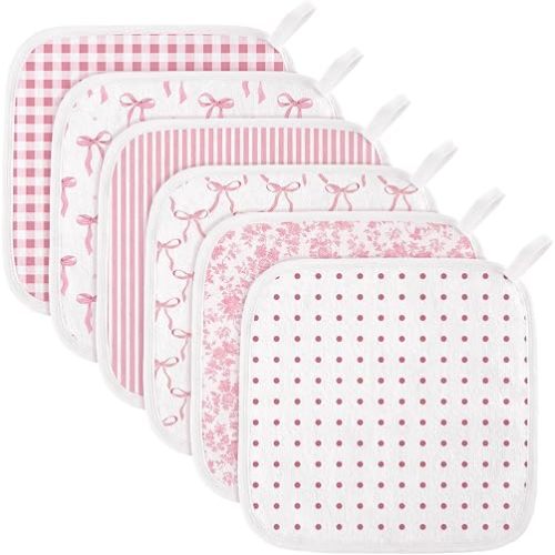 Batiyeer 6 Pack Pink Bow Baby Washcloths for Newborn 10 x 10'' Soft Wash Cloths for Baby Girls, Absorbent Infant Face Cloths or Towels, Burp Cloth, Reusable Babies Wipes for Toddler Kids, 6 Styles