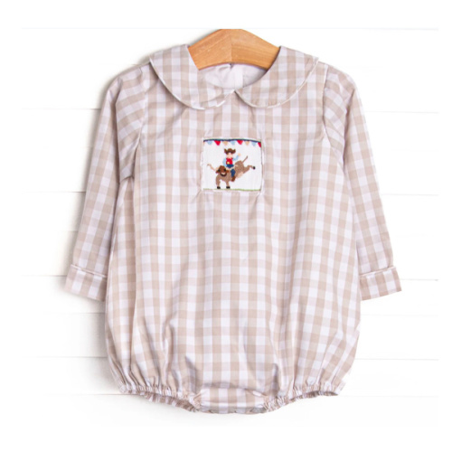 Rodeo Rider Smocked Long Sleeve Bubble, Tan – Stitchy Fish