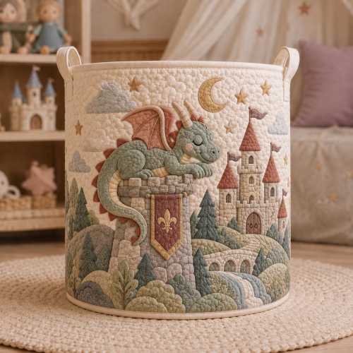 Dragon Nursery Storage Basket, Fairytale Castle Toy Bin, Fantasy Baby Girl Gift, Magical Kids Room Decor, Princess Nursery