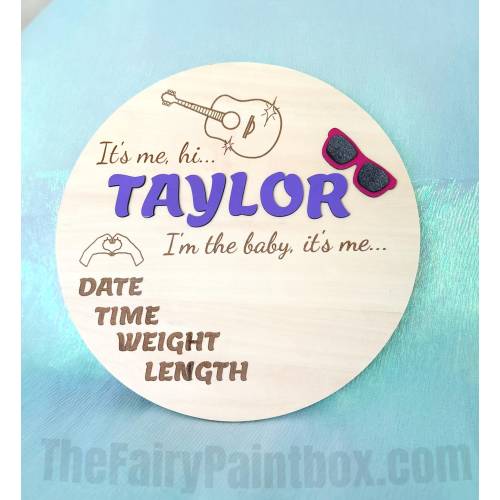 Lil Swiftie Birth Announcement Sign, Taylor Baby Swift Newborn Photo Prop, Hi It's Me Newborn Stat Sign, Eras Baby Name Reveal Sign Disc