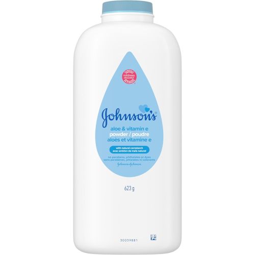 Johnson's Baby Powder, Naturally Derived Cornstarch with Aloe & Vitamin E for Delicate Skin, Hypoallergenic and Free of Parabens, Phthalates, and Dyes for Gentle Baby Skin Care 623g