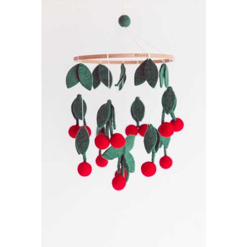 Cherry Crib Mobile: Handmade Wool Felt Fruit Nursery Decor