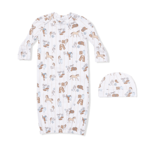 Cowboy Nursery - Lap Shoulder Gown & Beanie Hat