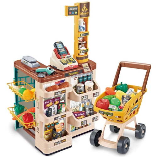 Mundo Toys Supermarket Play Set for Kids with Shopping Cart, Cash Register, and Plastic Scanner for Ages 3+
