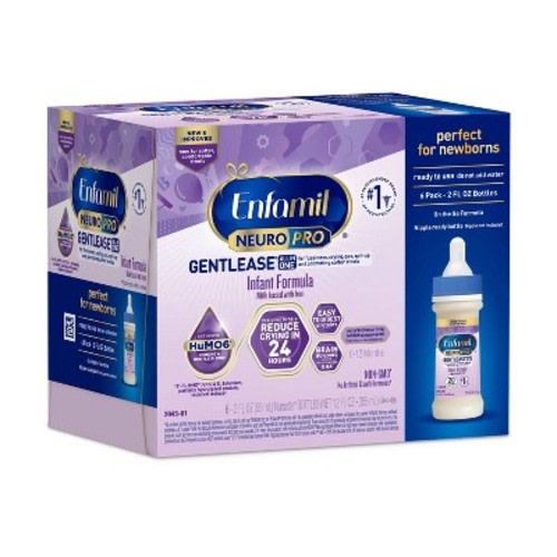 Enfamil NeuroPro GentleEase Ready to Use Infant Formula Bottles - 2 fl oz Each/6ct: Non-GMO, Milk-Based, Unflavored