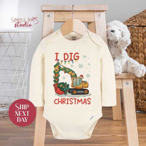 Christmas Baby Onesies® Brand: Cute Holiday Excavator Bodysuit, Festive Infant Outfit, Baby Shower Gift For Construction Lovers(SK-CHR100)