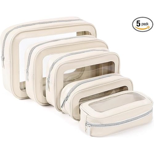 5PCS Diaper Bag Organizer Pouch Set, TSA Approved Toiletry Bag,Clear Waterproof TPU Makeup Bag Set Travel Organizer Bags for Women and Kids Valentines Day Gifts