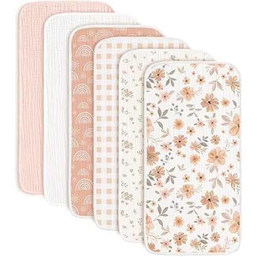Konssy 6-Pack Muslin Baby Burp Cloths, Large 100% Cotton Burping Clothes, Soft & Absorbent for Newborns, Baby Boys and Girls