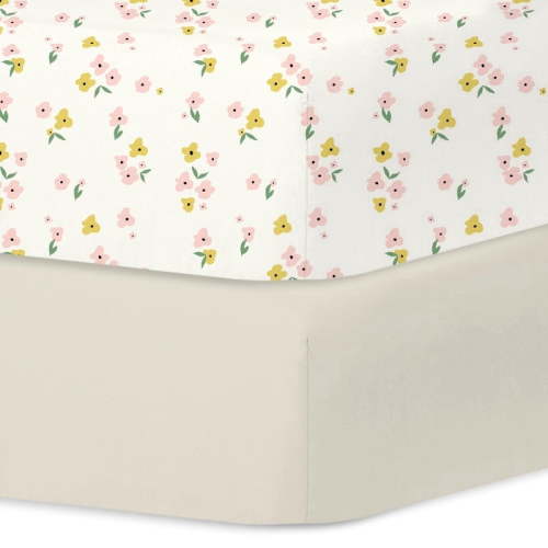 Little Grape Land Crib Sheets 2 Pack for Baby Boys Girls, Soft Breathable Fitted Sheets Fit 52" x 28" Crib & Toddler Mattresses, Beige