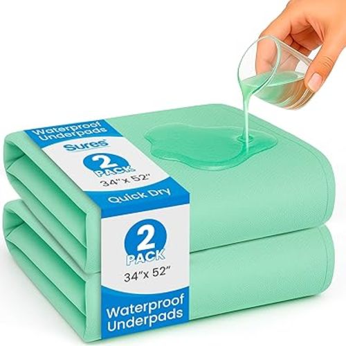 Sures Bed Pads for Incontinence Washable, Bed Wetting Protection for Adults & Elderly - Waterproof Reusable Underpads for Women, Men, Kids, Pets (34" x 52"(2 Pack))