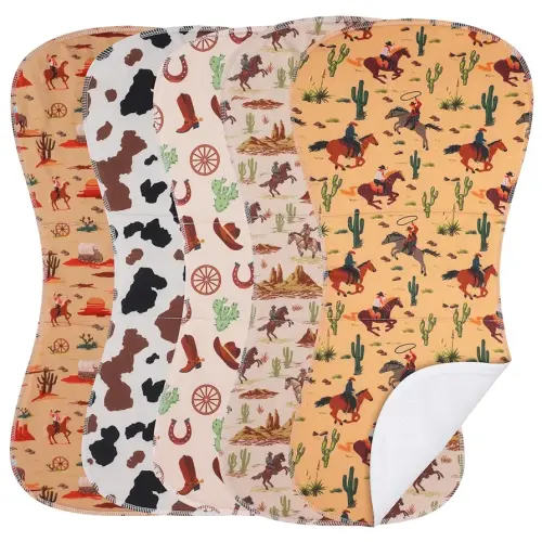 5 Pack Western Baby Burp Cloths Soft Absorbent Spit up Rags Cowboy Burp Cloths Wild West Burping rag for Boy Girl Newborn Gifts Nursery Decor, 19 x 9 Inches