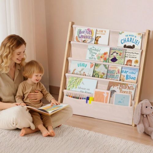 GOTGELIF Kids 4-Tier Bookshelf Organizer - Solid Wood, Compact Bookcase, Open Shelves