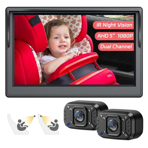 RUISIGK Baby Car Camera, Dual Channel 5'' HD IPS with IR Night Vision
