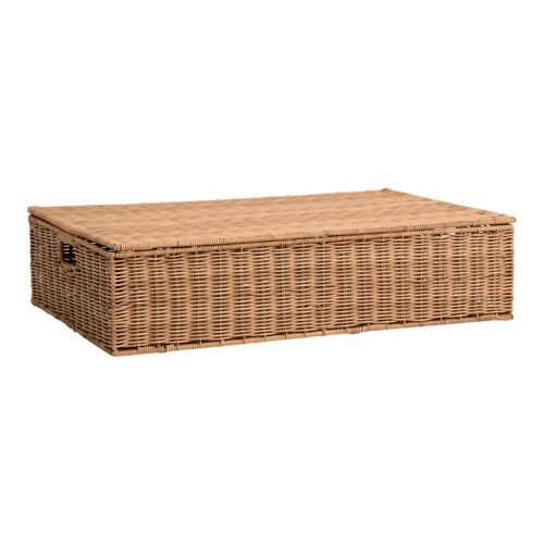 Natural Faux Rattan Under Bed Utility Basket with Hinged Lid