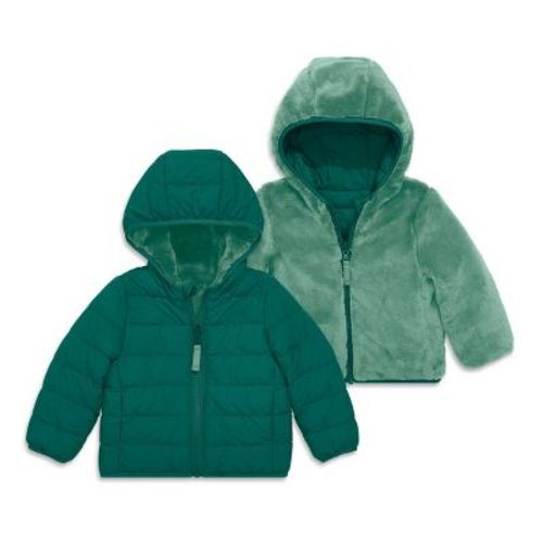 Primary Baby Reversible Fleece Puffer Jacket in Spruce Sunwashed Teal Size 3-6