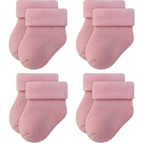 RATIVE Newborn Baby Socks 0-6,6-12 Months Terry Turn Cuff Socks for Boys Girls