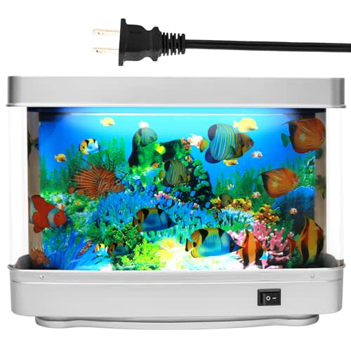 Thosolth Fake Fish Tank Baby Aquarium Toy - Mini Crib Aquarium Lamp. Artificial Fish Lamp Aquarium - Virtual Ocean Moving Fish Night Light for Bedroom Décor. Gift for Kids and Cat Lovers