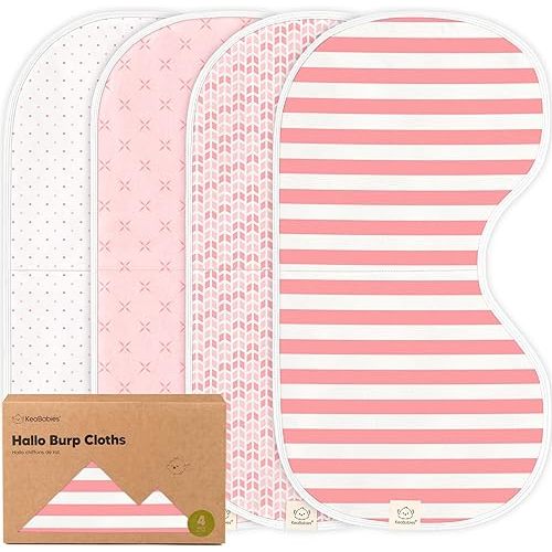 KeaBabies 4-Pack Baby Burp Cloths Baby Girl, Boy - Organic Cotton Burp Cloth, Extra Large, Absorbent, Soft Burping Cloths & Bibs Set for Babies, Newborn Burp Clothes, Thick Burp Rags (Blush)