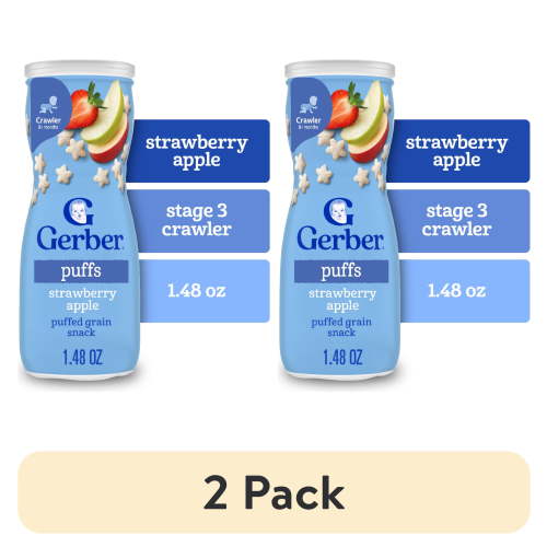 (2 pack) Gerber Stage 3 Baby Food, Strawberry Apple Puffs, 1.48 oz Canister