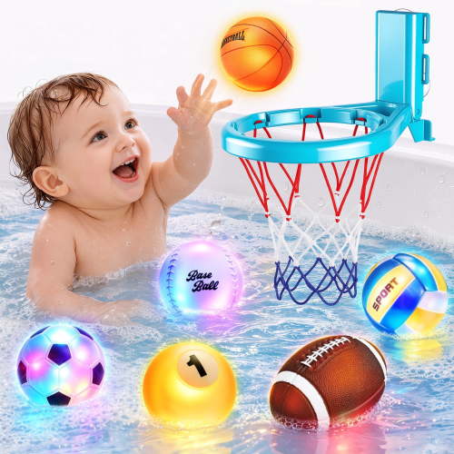 Light Up Bath Toys, Bath Toys for Toddlers 1-3, Bathtub Basketball Hoop for Kids, Baby Pool Toys for 1 2 3 Year Old, Gifts for Boy Girl Birthday