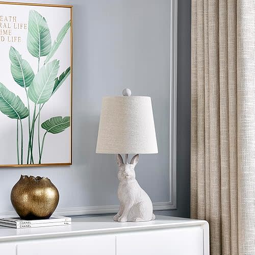 Crestview Collection Bunny Lamp - Rabbit Table Lamp with Hardback Shade, 19" Sculpted Resin Animal Lamp for Rustic Farmhouse Forest Bedroom, Woodland Nursery Living Room, Unique Nature Gift, White