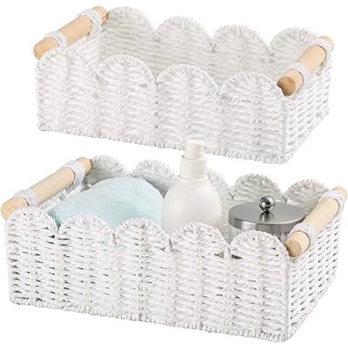 Storage Basket Wicker Baskets for Organizing Toilet Paper Storage Basket for Toilet Tank Top,White