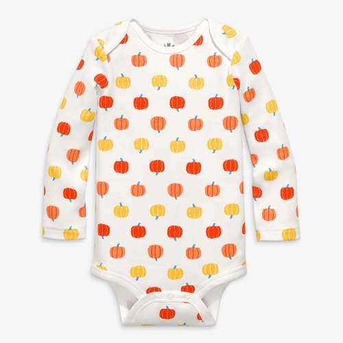 Organic long sleeve babysuit in candy pumpkins - Ivory / pumpkins / NB