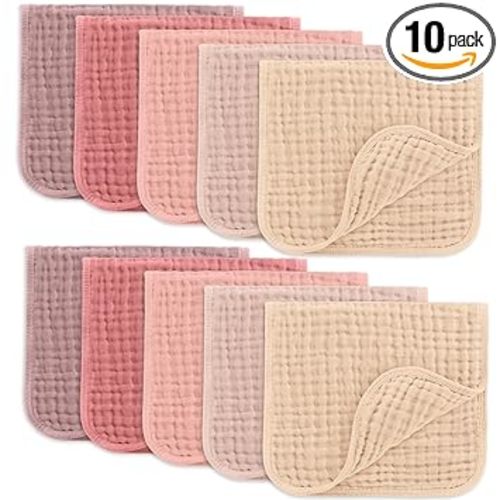 Comfy Cubs Muslin Burp Cloths 20x10" 10 Pack, Baby Burp Cloths - Multi Girl