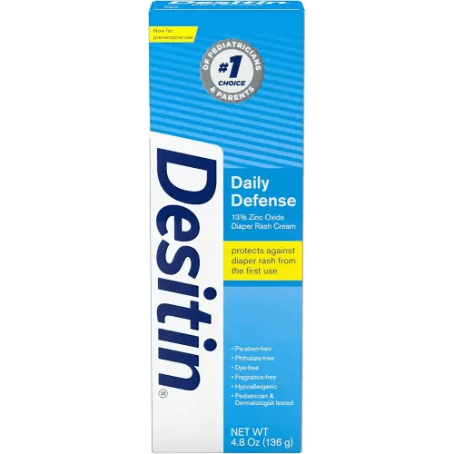 Desitin Daily Defense Baby Diaper Rash Cream with Zinc Oxide to Treat, Relieve & Prevent diaper rash, Hypoallergenic, Dye-, Phthalate- & Paraben-Free, 4.8 oz