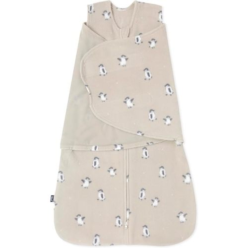 HALO Micro-Fleece Sleepsack Swaddle, 3-Way Adjustable Swaddle Blanket for Newborn and Infants, TOG 3.0 for Cold Climates, Hip Healthy, Penguin Pals, Small, 3-6 Months
