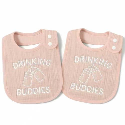 Twin Bibs – Ultra-Soft Cotton Yarn Twin Baby Bibs - 'Drinking Buddies' Design, High Absorbency, Perfect Infant Gift