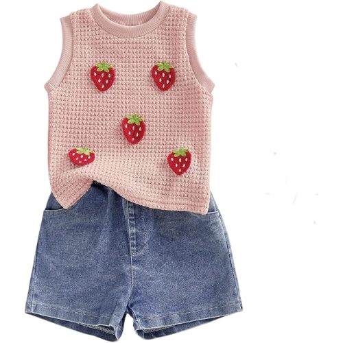 YINGISFITM Toddler Girl Clothes Baby Summer Waffle Knit Tank Top Sleeveless Shirt Jeans Shorts Floral Outfit Girls Clothing