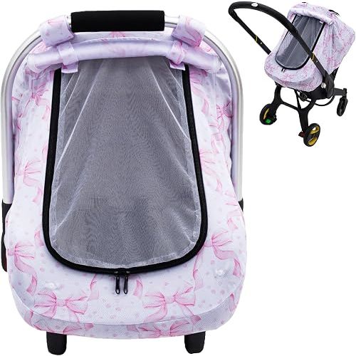 Baby Car Seat Cover with Mesh Window, Infant Carseat Canopy for Girls
