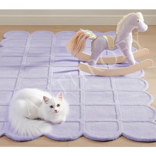 Selena Scallop Area Rug - 8’ x 10' – Handmade Wool Area Rugs – Purple – Rugs for Living Room, Bedroom – Anti-Skid – Carpets with Non-Slip Natural Backing with 100% Cotton