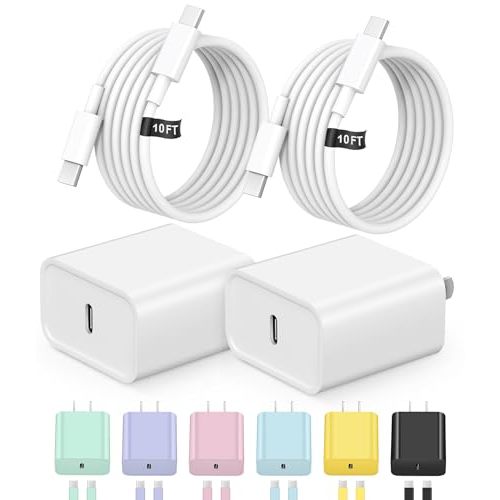 iPhone 17 16 Charger Fast Charging [UL Safety Certified] 20W 2Pack USB C Charger Block Type C Chargers with 10FT Type C Cable for iPhone Air/17/17 Pro/17 Pro Max/16/16 Plus/16 Max/15/15 Max/iPad Pro