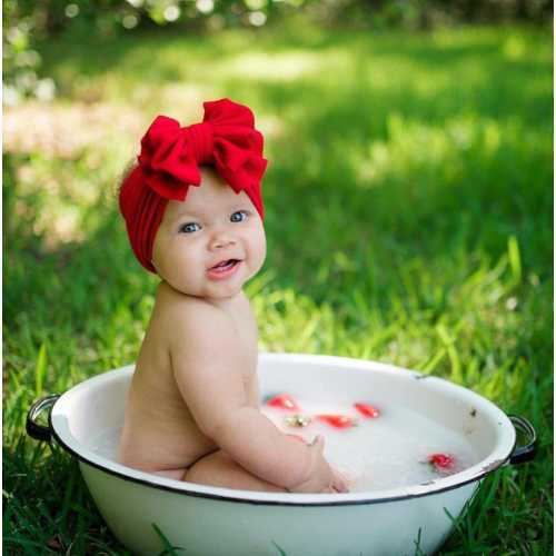 Red Bow - Pull Proof - Stretchy Red Headwrap - Permanently Sewn Wrap - Red Bow - Baby Bow - Girls Bow - Red Headband - Big Bow - Large Bow