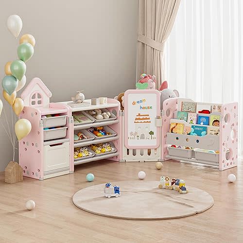 Light Pink Foldable Kids Toy Storage Organizer 3-Tier Bookshelf