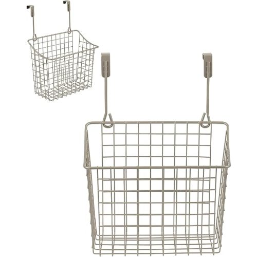 Spectrum Hanging Baskets for Organizing (Large, Satin Nickel) - Grid Over the Cabinet Wire Basket for Kitchen or Bathroom - Door Hanging Storage Organizer for Cleaning Supplies, Washcloths, & Towels