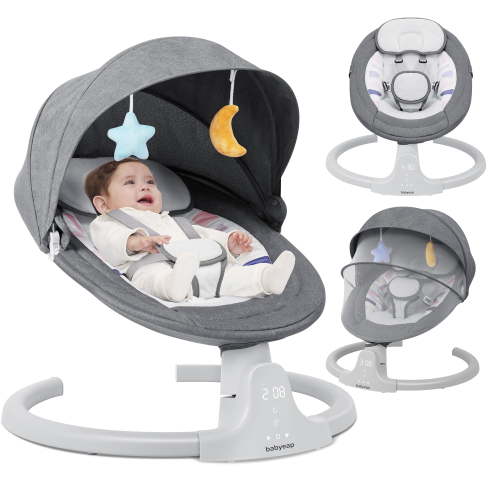 babyeap Baby Swing for Infants, Bluetooth Control, 5 Speeds, 10 Lullabies, USB Plug, Gray