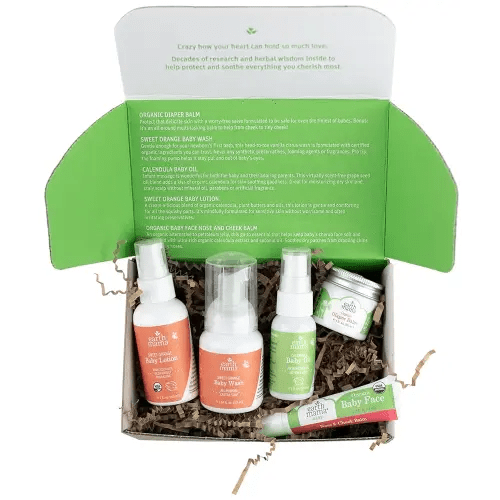 Earth Mama A Little Something for Baby Gift Box |Safe Skin Care Set Newborn Essentials for Baby Shower- Diaper Balm, Face Balm, Calendula Baby Oil, Baby Wash, Baby Lotion, 5 Pieces